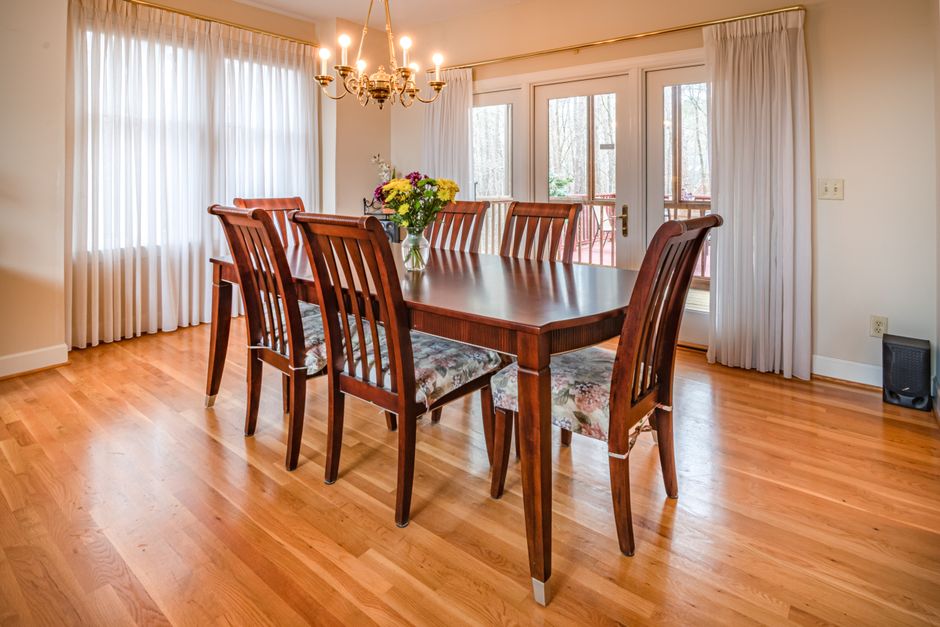 elegant dining table in natural light showcasing wood grain